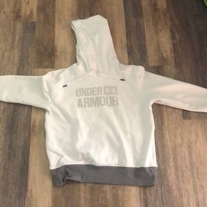 I am selling a white and grey sweatshirt.